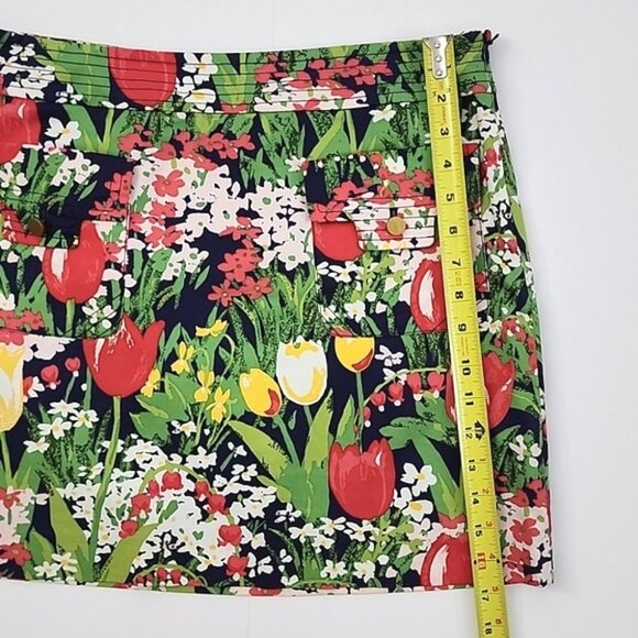 Tory Burch Skirt Multi Color Tulip Print Lined Mini Skirt Front Pockets Size 8 - Picture 16 of 16
